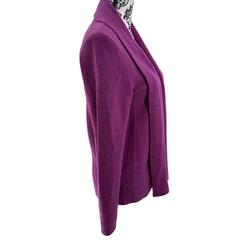 Eileen Fisher Open-Front Merino Wool Cardigan Purple Shawl-Collar Sweater S - Picture 3 of 11